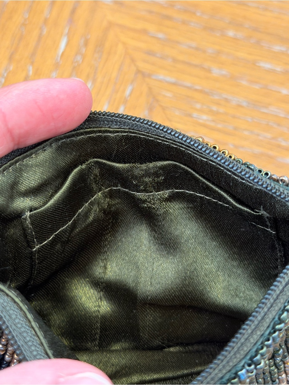 Moyna Beaded Green Camouflage Coin Purse Pouch - Picture 9 of 11